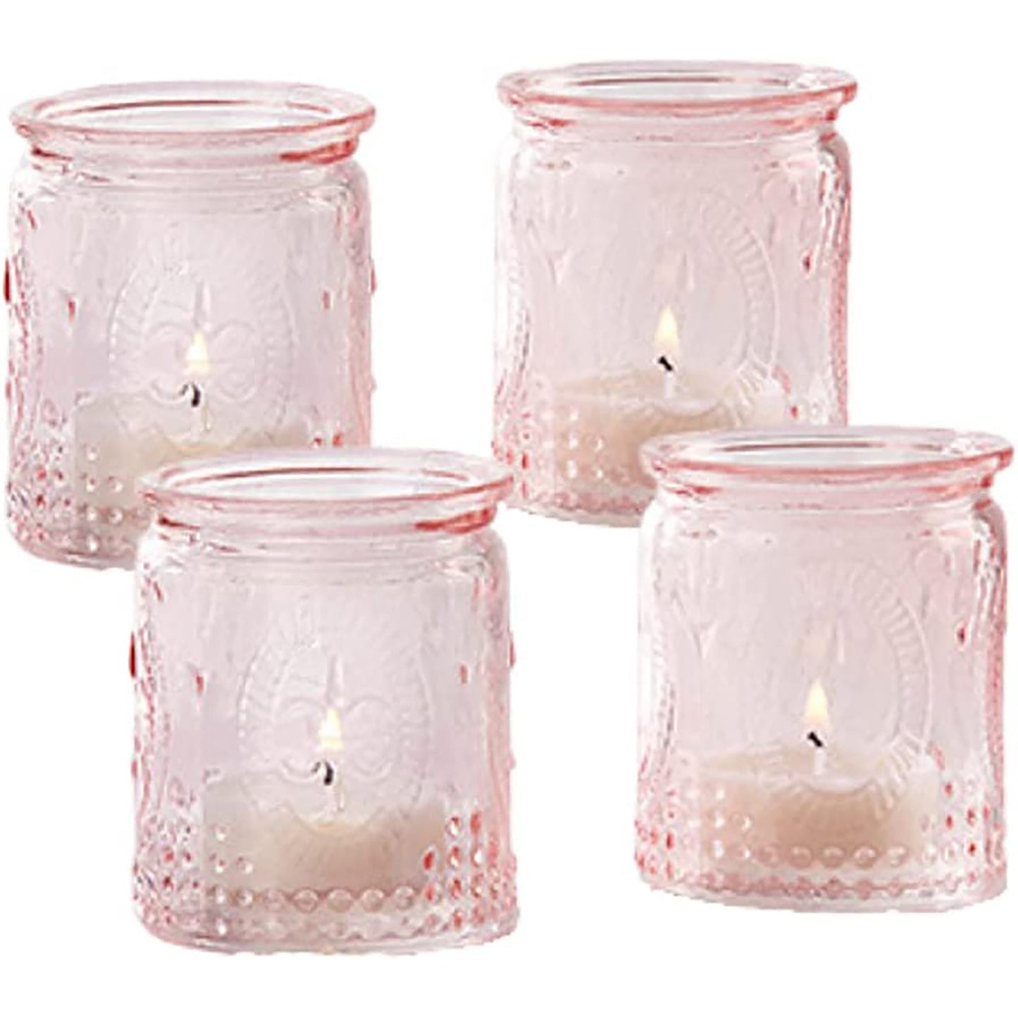 Vintage Glass Tea Light Candle Holder Set of 4 - Pink