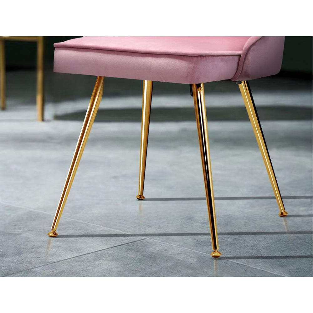 Set of 2 Dining Chairs Retro Chair Cafe Kitchen Modern Iron Legs Velvet Pink
