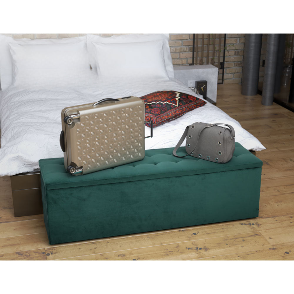 Storage Ottoman Blanket Box Velvet Foot Stool Rest Chest Couch Green