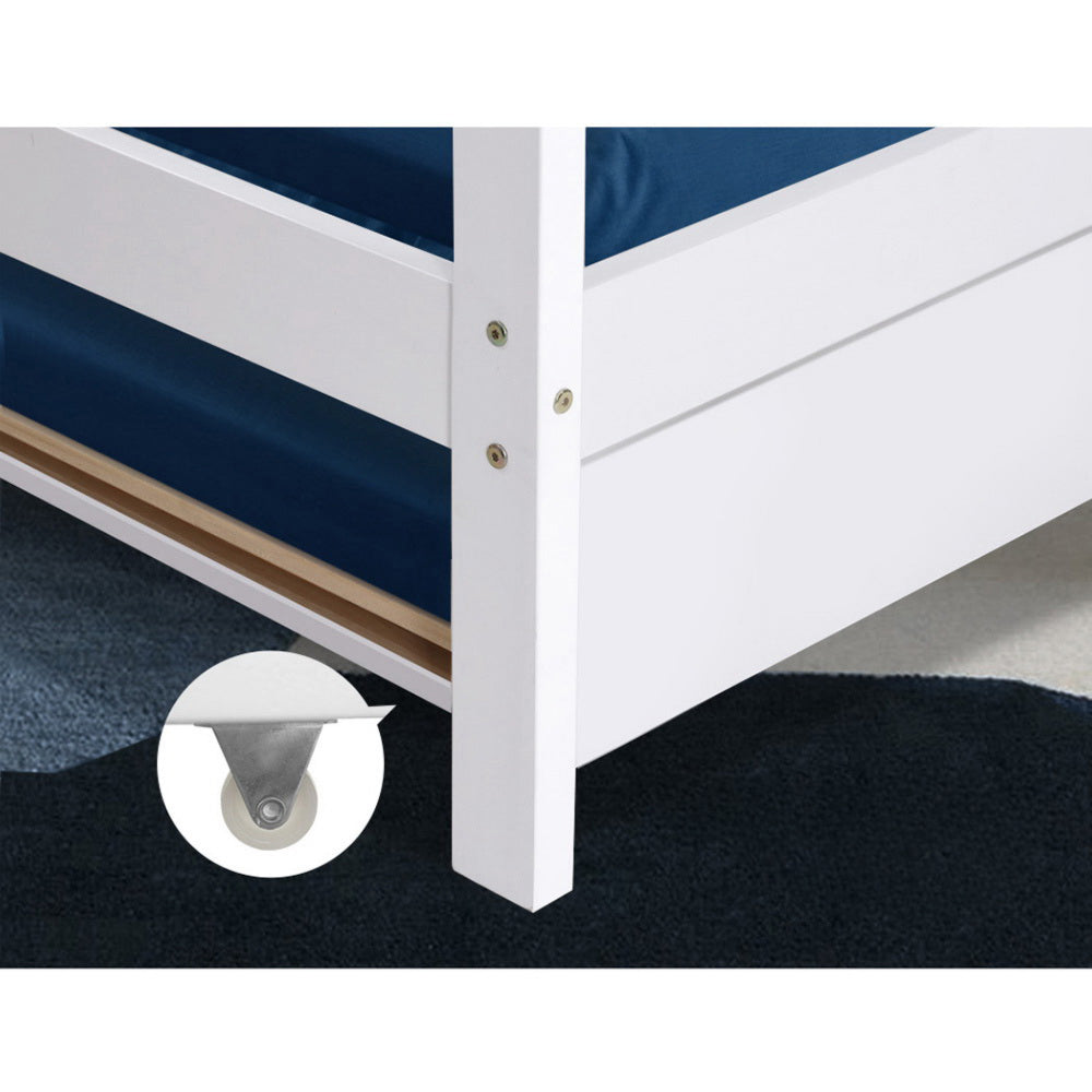 Wooden Bed Frame Single Size Mattress Base Pine Timber Platform White