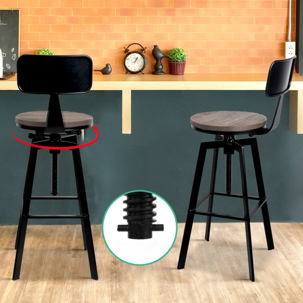 Rustic Industrial Style Metal Bar Stool - Black and Wood