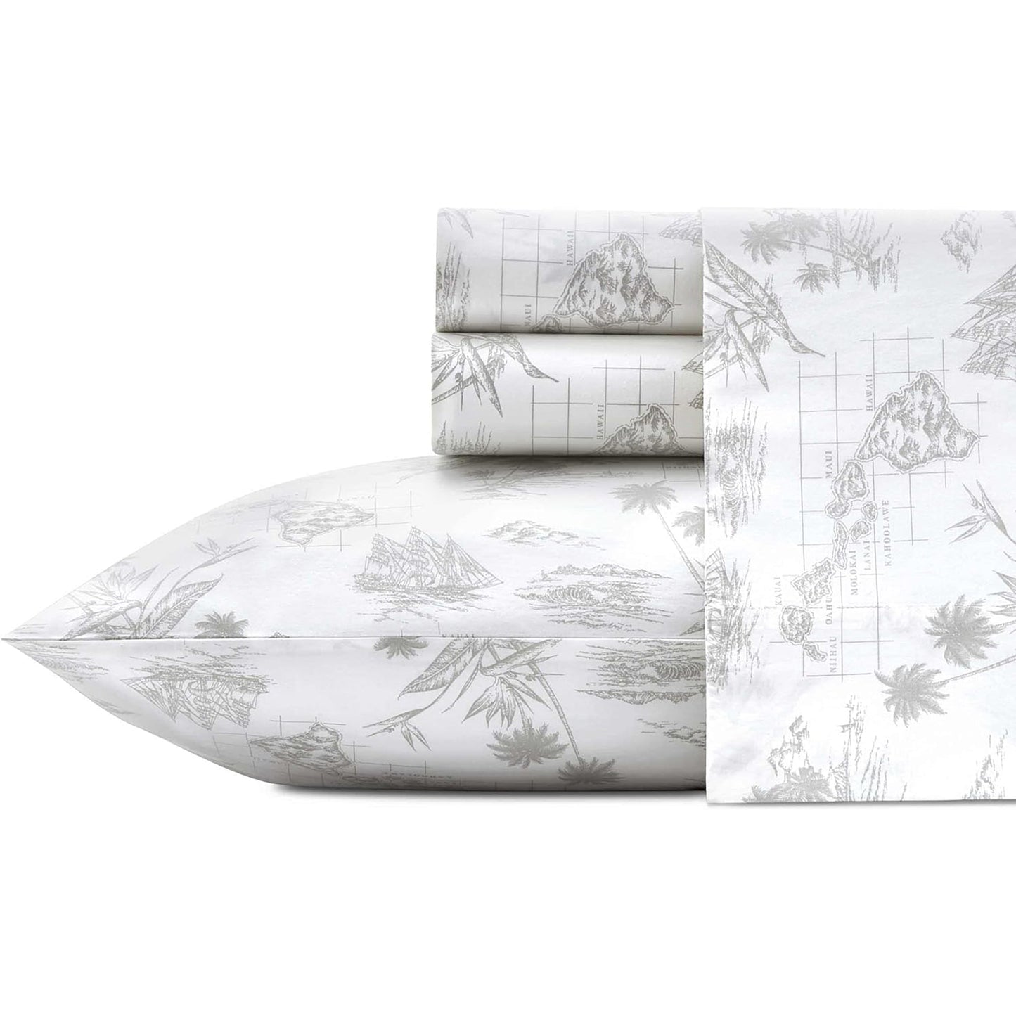 Crisp and Cool Cotton Percale Stylish Bed Sheet Set - Grey White