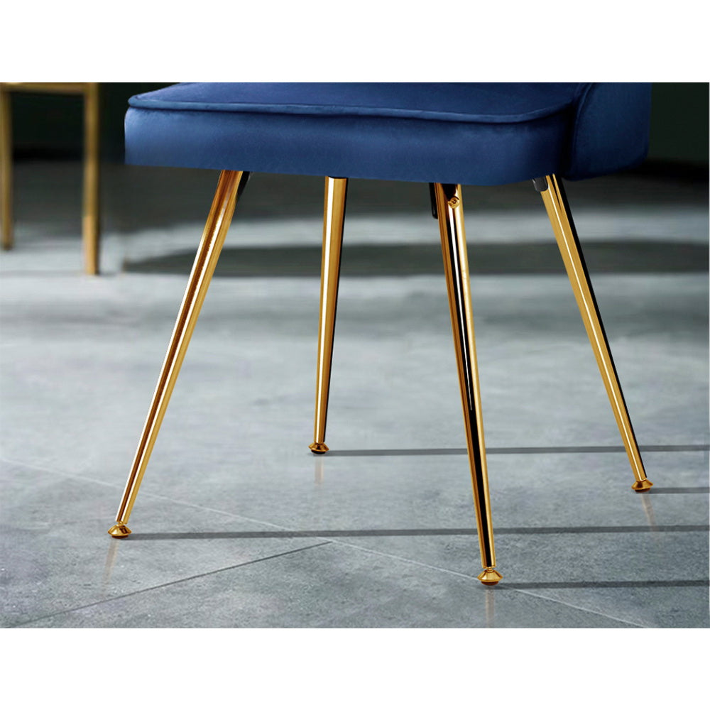 Set of 2 Dining Chairs Retro Chair Cafe Kitchen Modern Metal Legs Velvet Blue