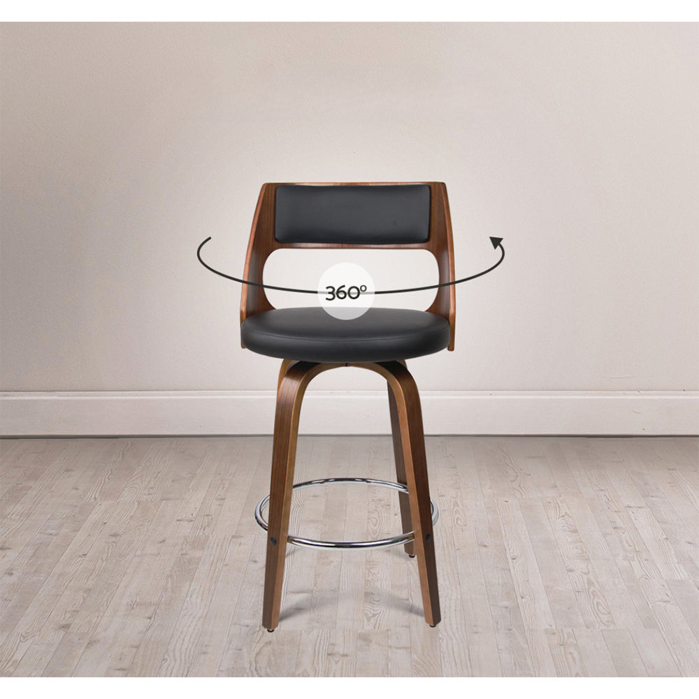 Set of 2 Wooden Bar Stools PU Leather - Black and Wood