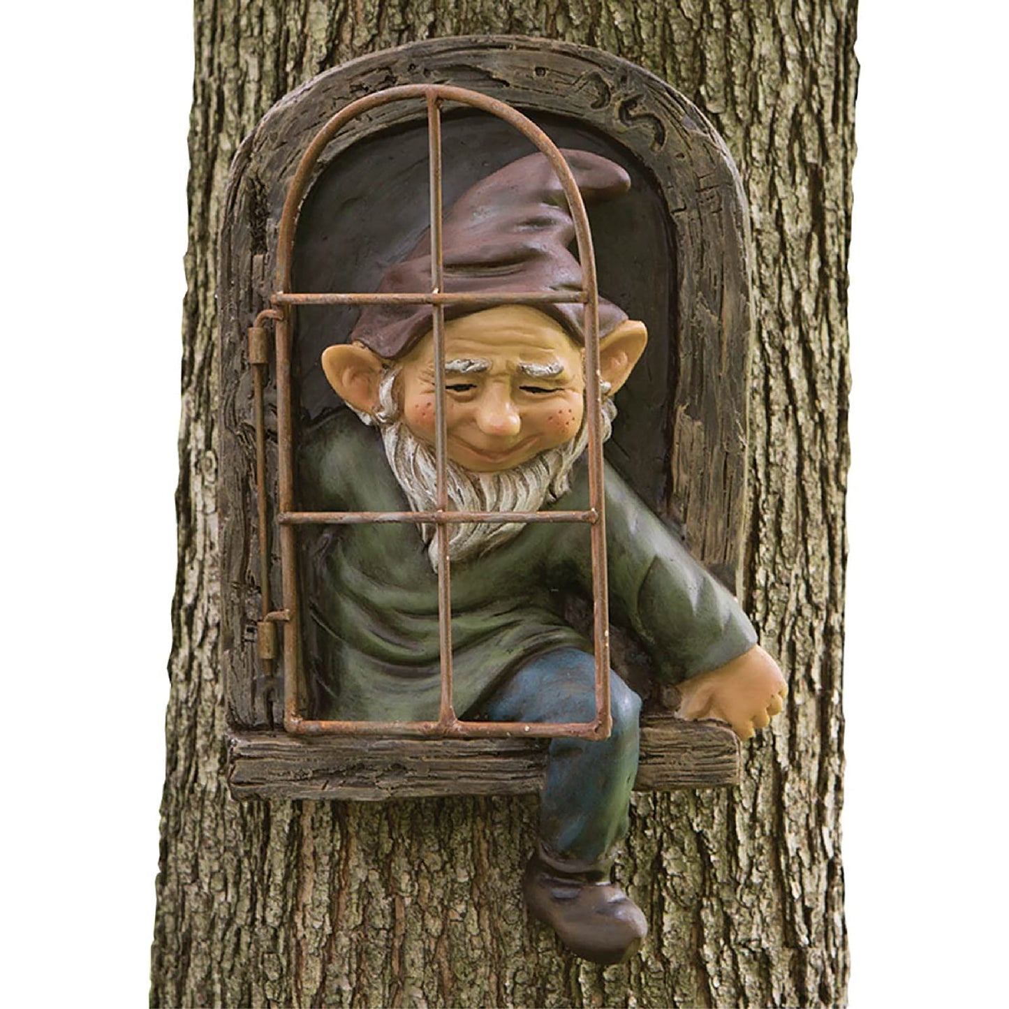 Whimsical Tree Sculpture Elf Out The Door Tree Hugger Yard and Garden Decoration - 12 Inches