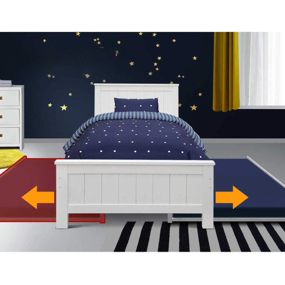 Wooden Trundle Bed Frame Timber Slat King Single Size White