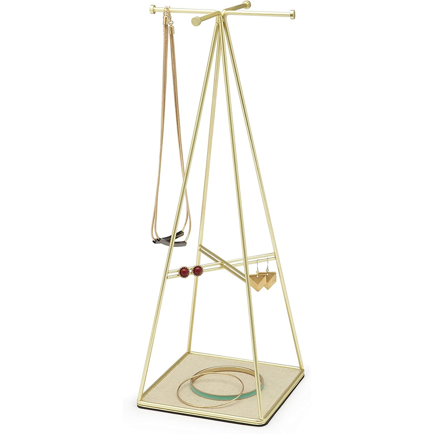 Jewelry Stand and Necklace Holder Accessory Organization 14 Inches Tall - Brass