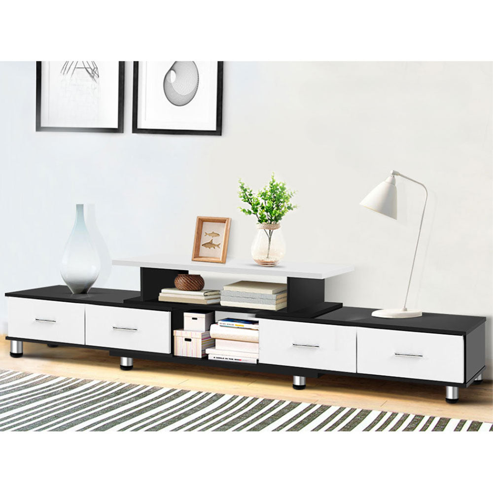 TV Cabinet Entertainment Unit Stand Wooden 160CM To 220CM Storage Drawers Black White