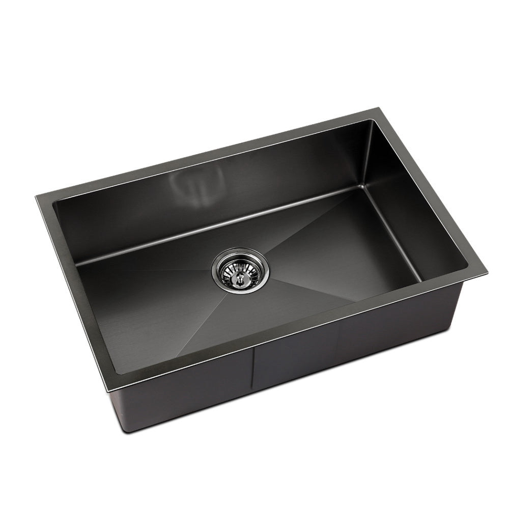 70cm x 45cm Stainless Steel Kitchen Sink Under/Top/Flush Mount Black