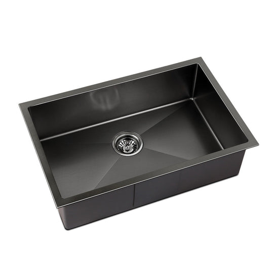 70cm x 45cm Stainless Steel Kitchen Sink Under/Top/Flush Mount Black