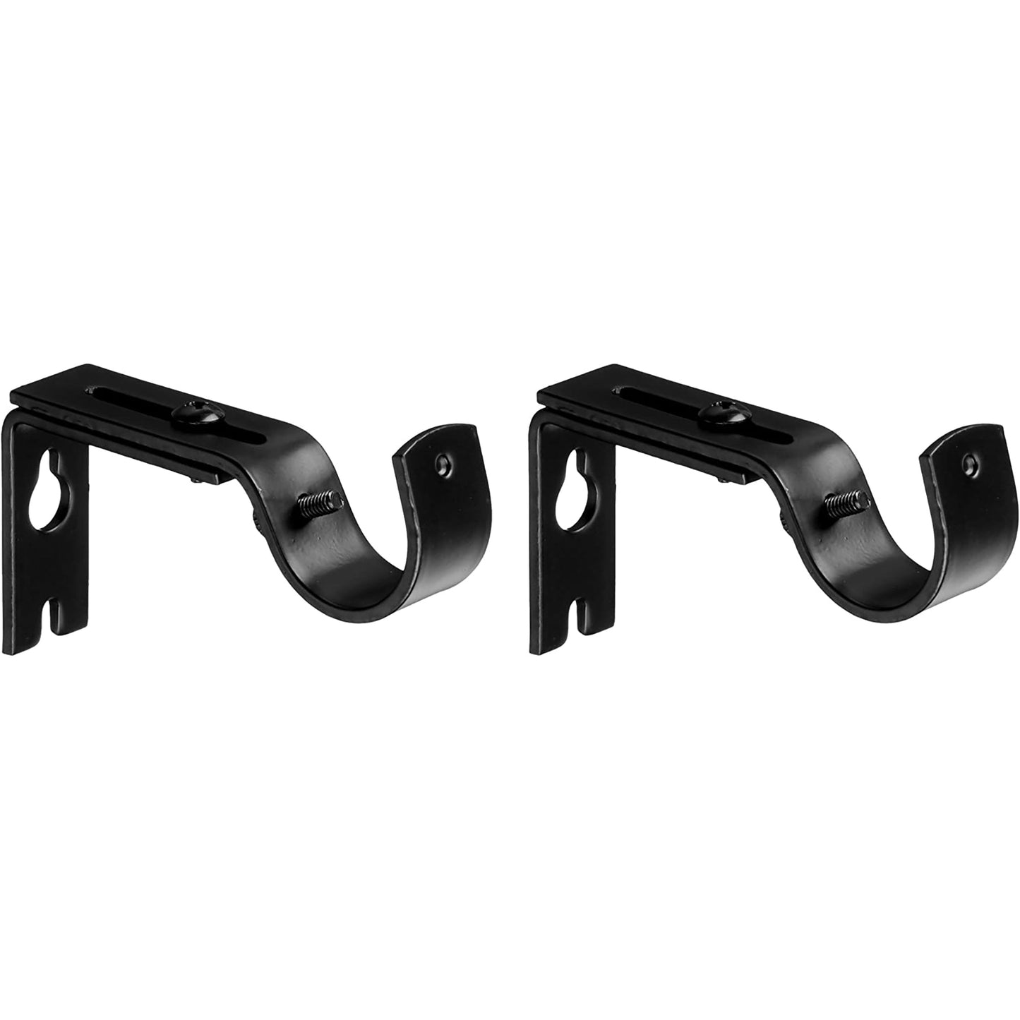 Adjustable Curtain Rod Wall Bracket Hooks Set of 2 - Black