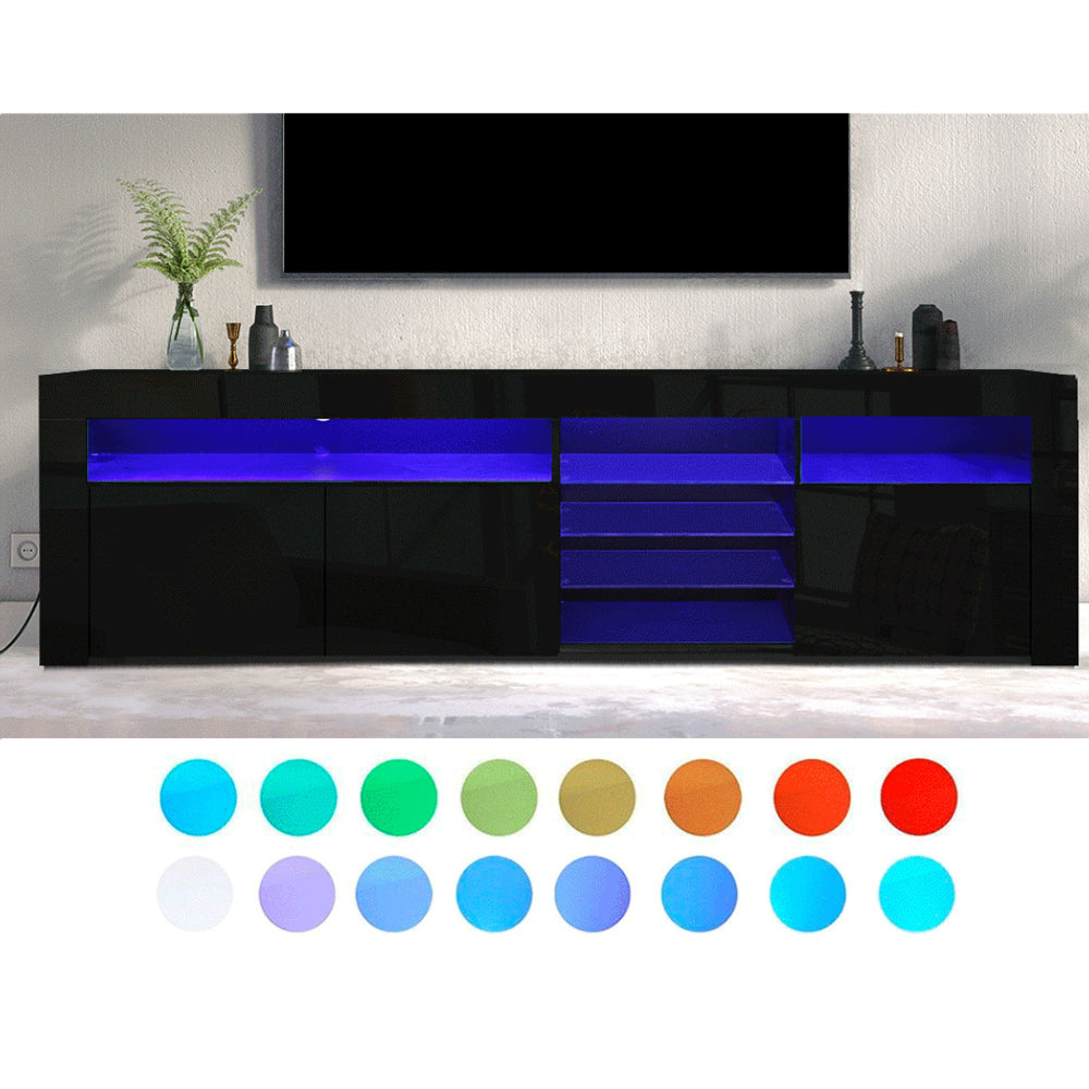 TV Cabinet Entertainment Unit Stand RGB LED Gloss 3 Doors 180cm Black