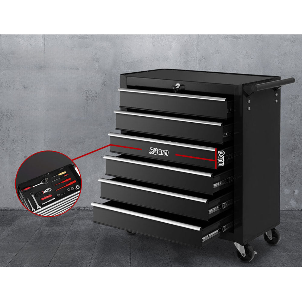 Tool Box Chest Trolley Cabinet Garage Storage Black - 16 Drawers