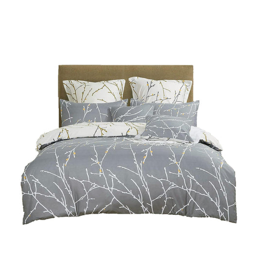 Polyester Reversible Quilt Cover Set - Tree Grey and Beige