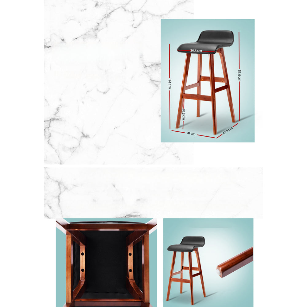 Set of 2 PU Leather Wood Wave Style Bar Stool - Black