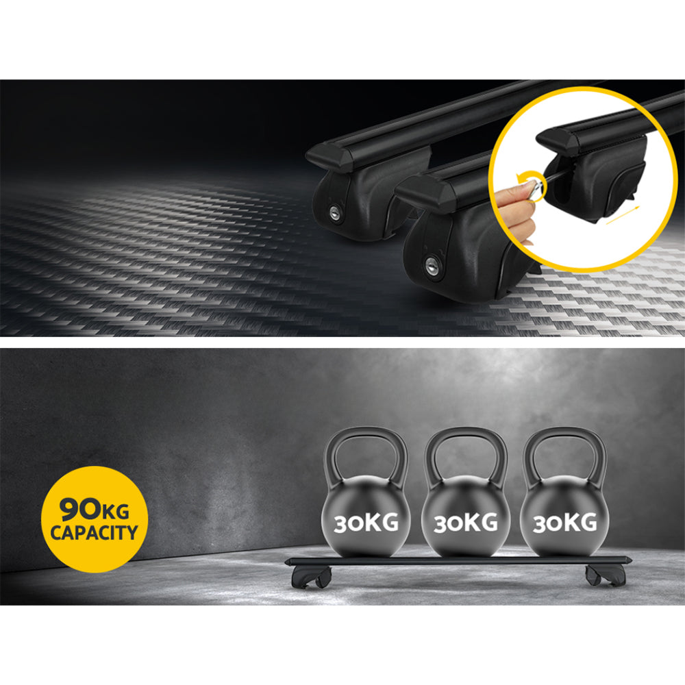 Universal Car Roof Rack Aluminium Cross Bars Adjustable - Black