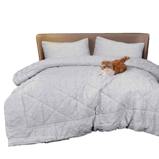 Warm and Cooling Crinkled Comforter Bedding Set - Grey