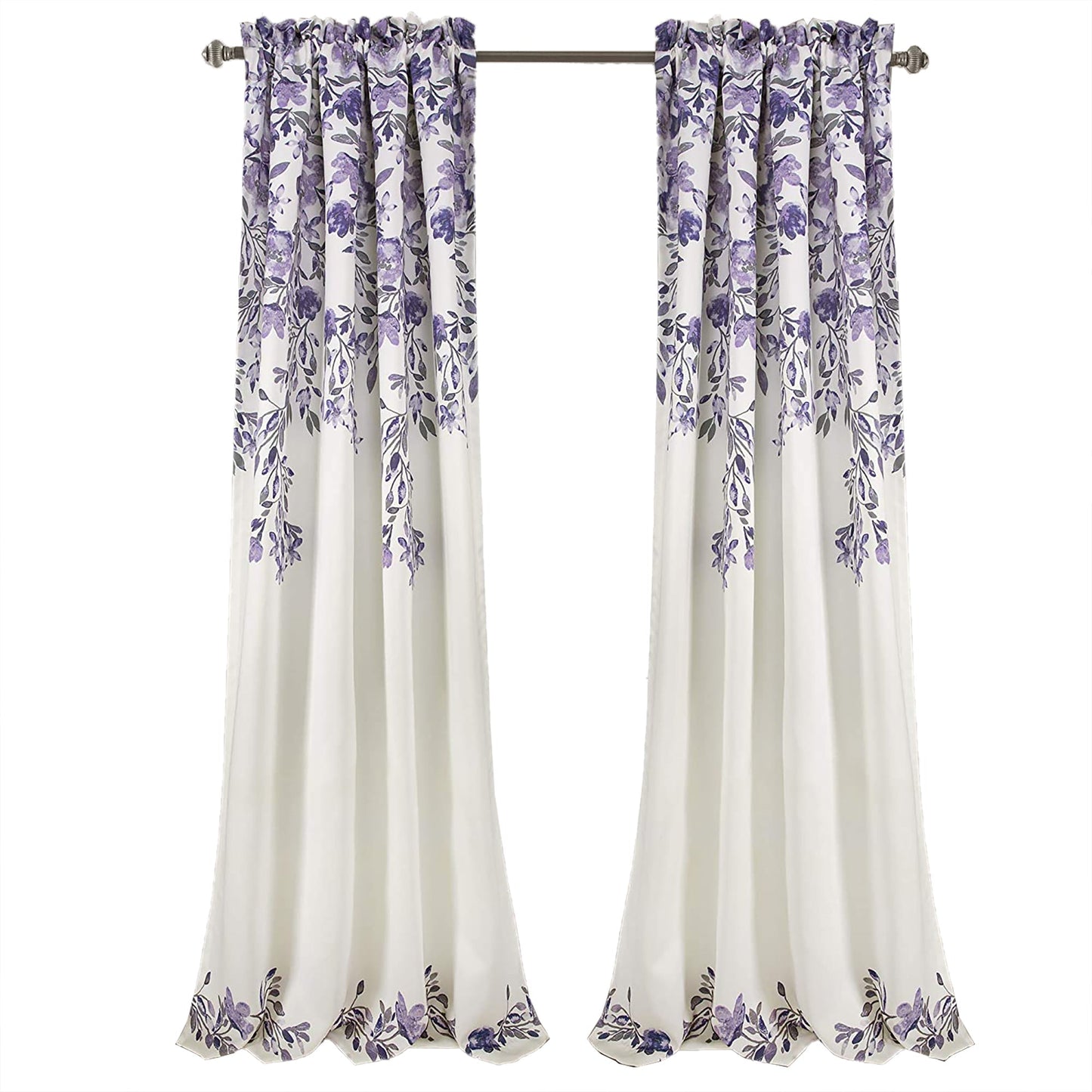 Room Darkening Floral Vine Print Window Panel Set 84 x 52 inch - Purple and Grey