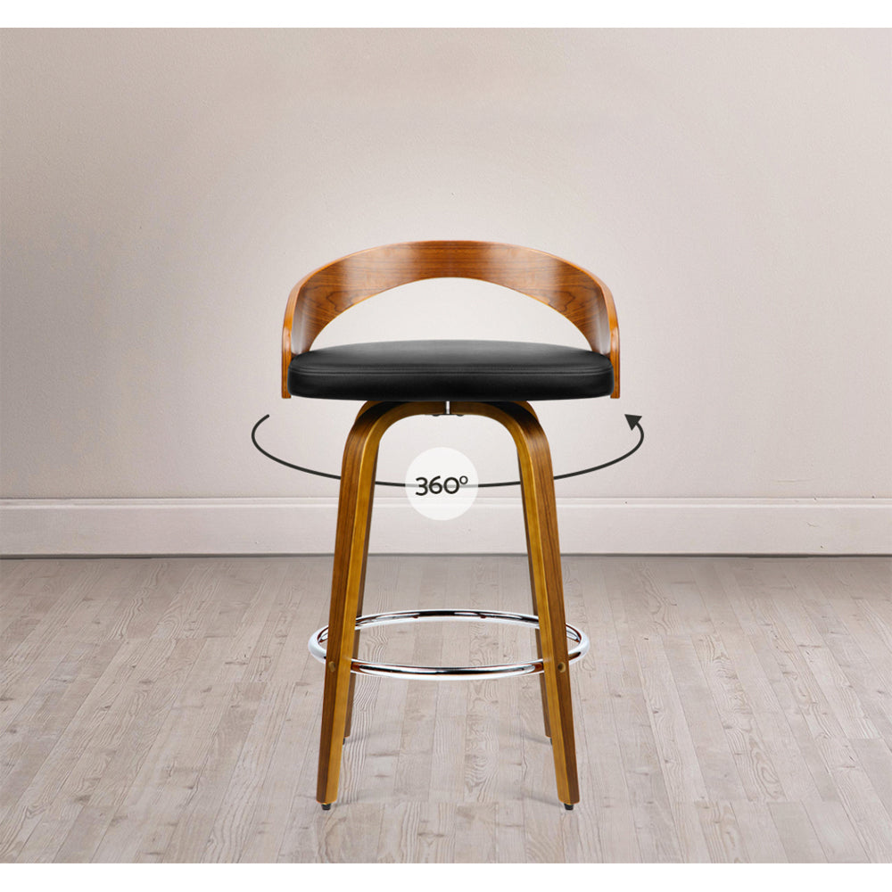Set of 4 Walnut Wood Bar Stools - Black and Brown