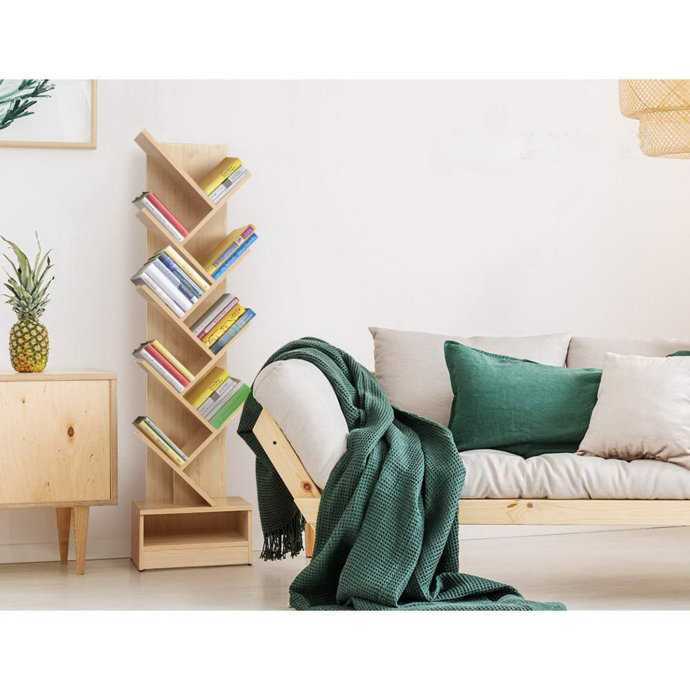 Display Shelf 9-Shelf Tree Bookshelf Book Storage Rack Bookcase Natural
