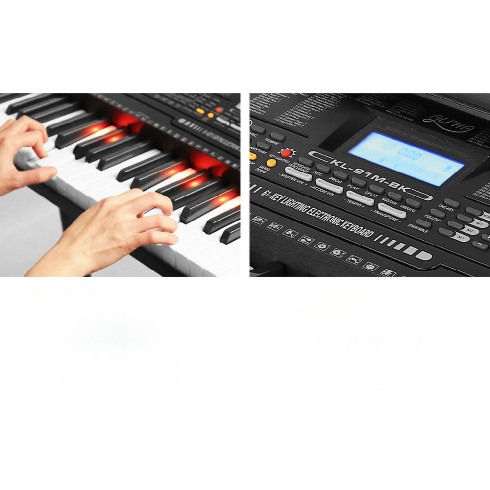 61 Key Lighted Electronic Piano Keyboard LCD Electric w/ Holder Music Stand