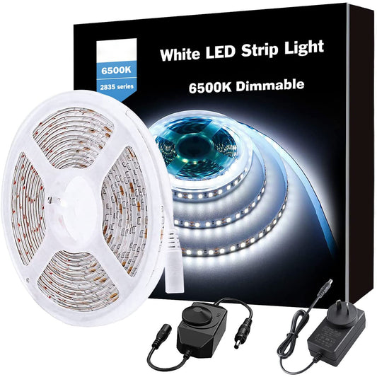 Flexible 6500K Dimmable Bright LED Tape Strip Lights 5 Meters - White