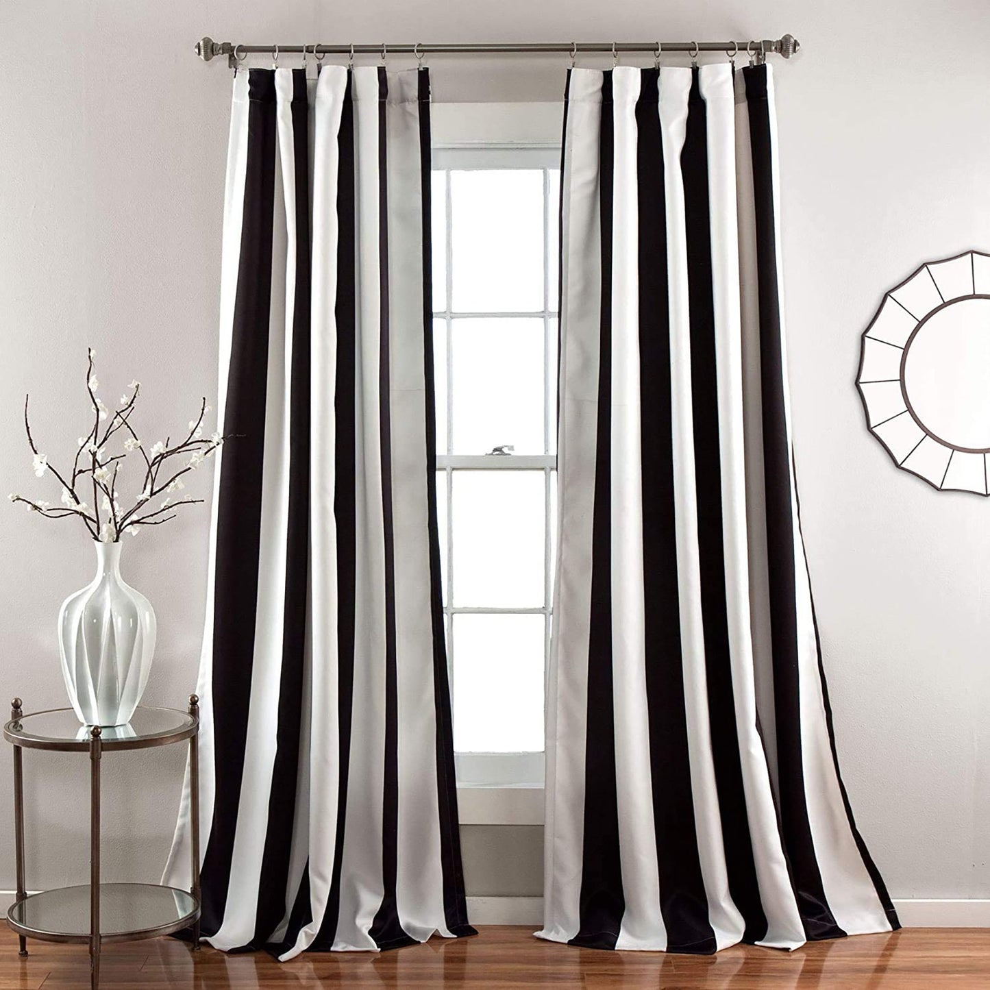 Stripe Energy Efficient Room Darkening Window Curtain Panel Set of 2 - Black