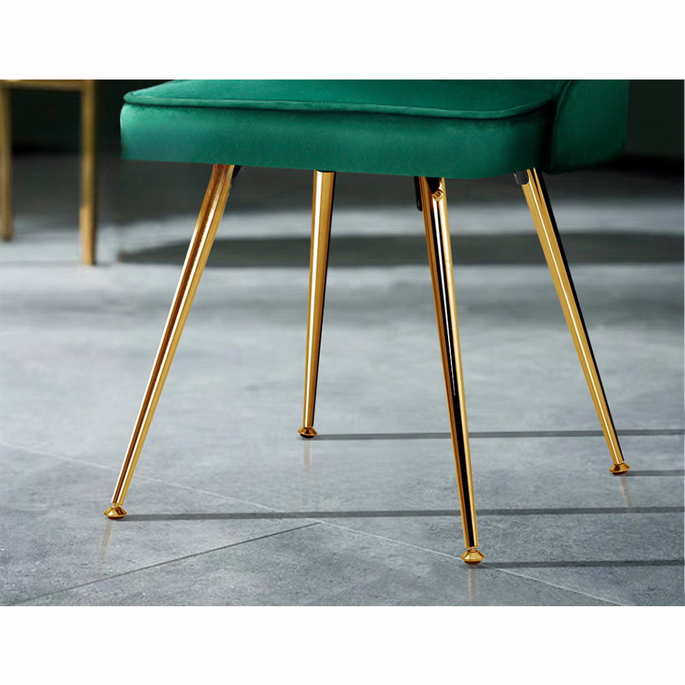 Set of 2 Dining Chairs Retro Chair Cafe Kitchen Modern Metal Legs Velvet Green