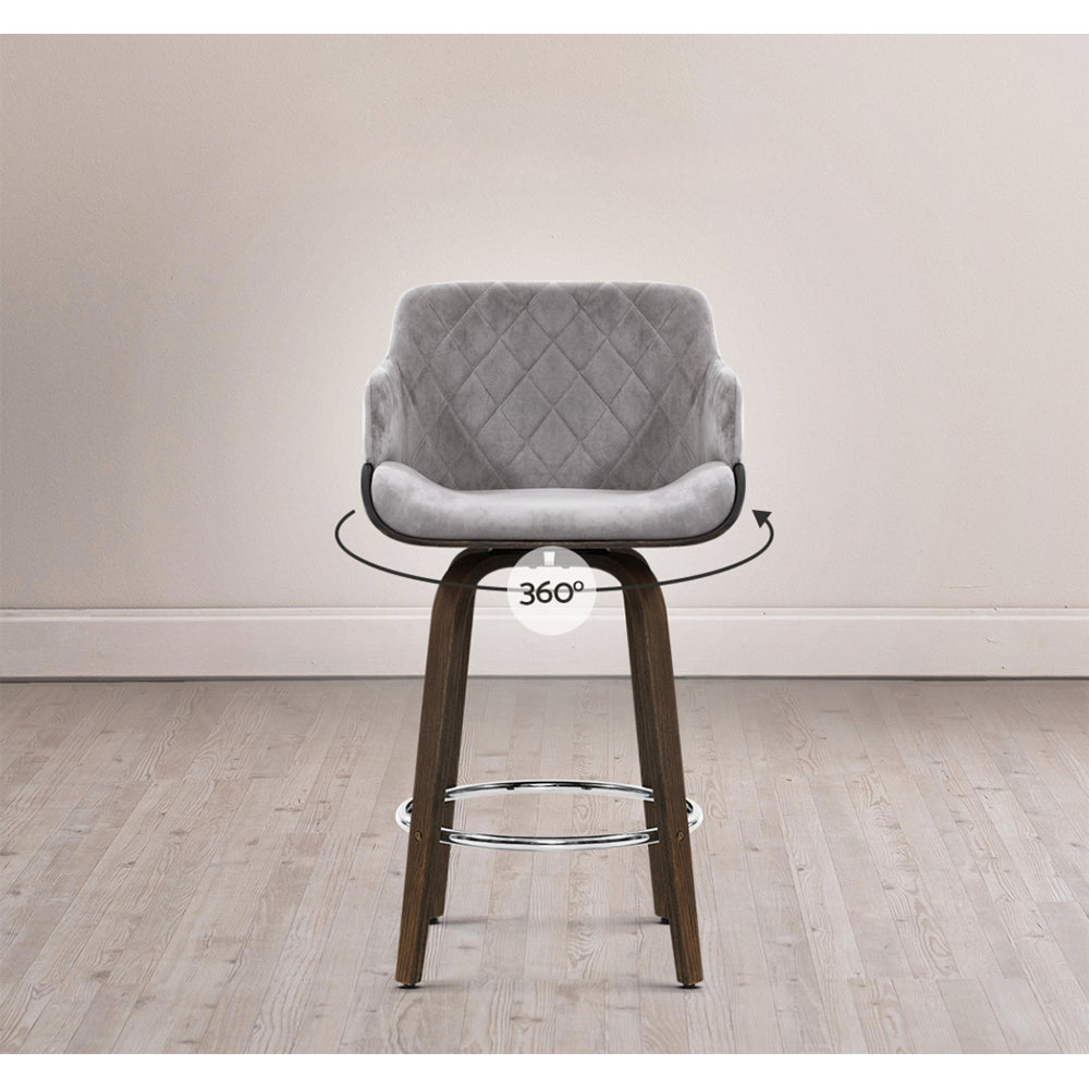 Velvet Bar Stool Swivel - Grey and Wood