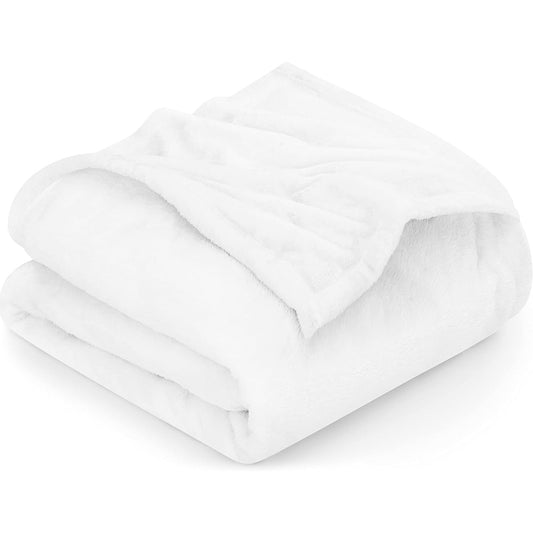 300GSM Microfibre Anti-Static Fuzzy Soft Fleece Blanket - White
