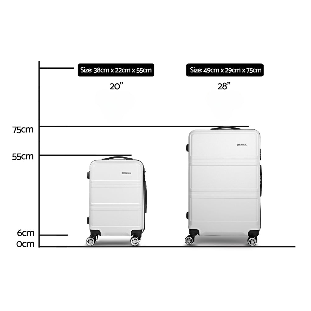 2pc Luggage Trolley Set Suitcase Travel TSA Hard Case White