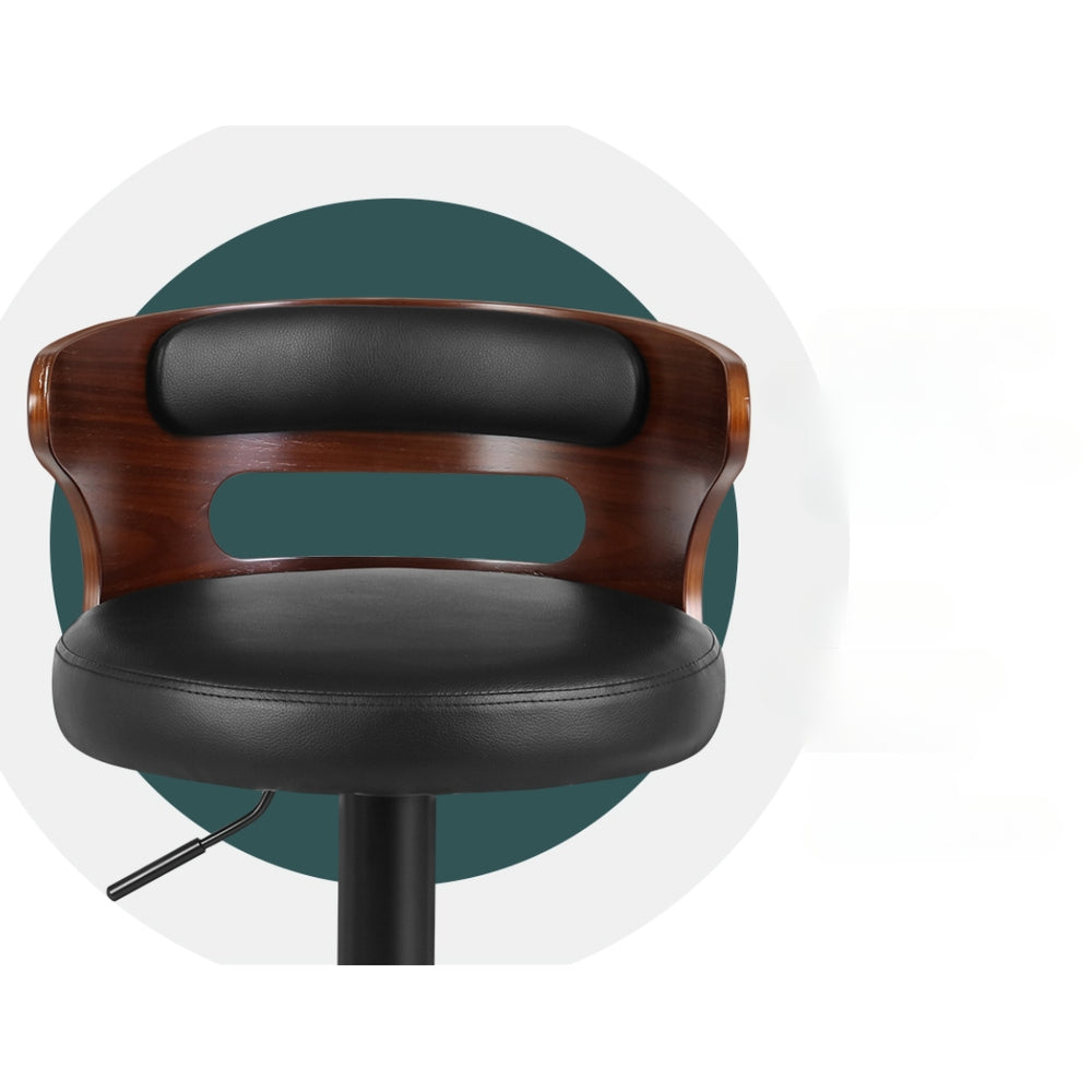 Set of 2 Bar Stools Kitchen Wooden Gas Lift Leather Stool Metal Black Barstools