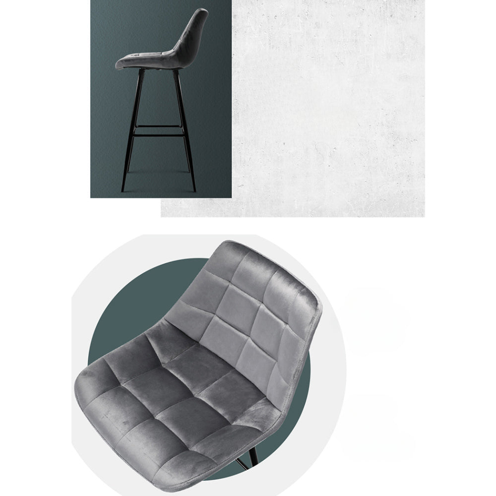 Set of 2 Velvet Bar Stools - Grey