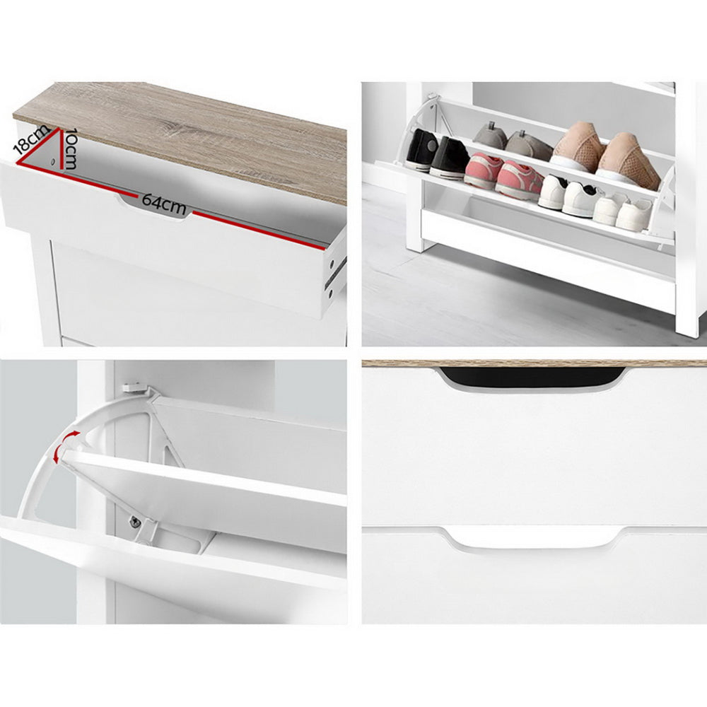 Shoe Cabinet Rack Storage Organiser Cupboard Shelf Drawer 16 Pairs White