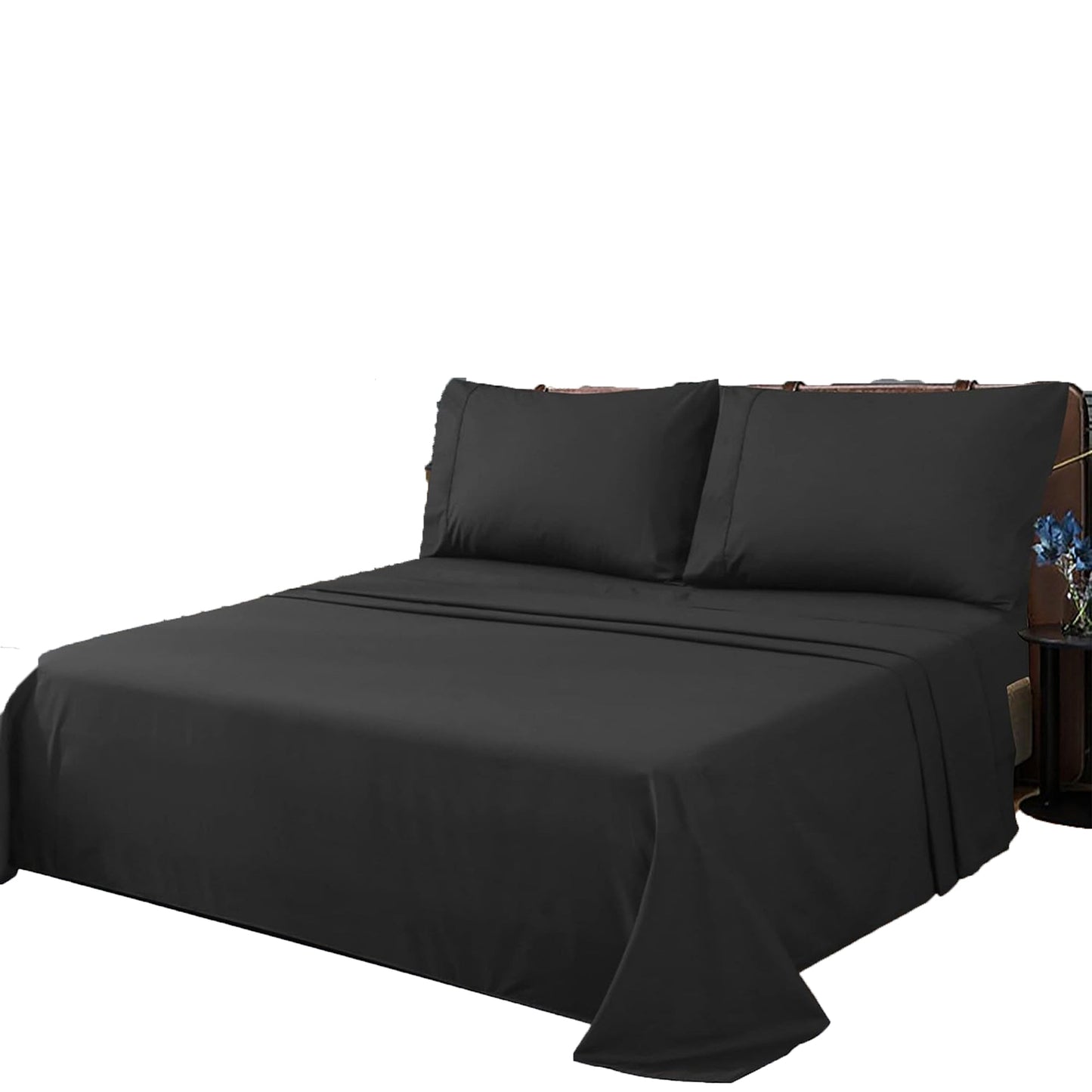 300 Thread Count Sheet Set 50% Cotton 50% Polyester Bed Sheet Set - Black