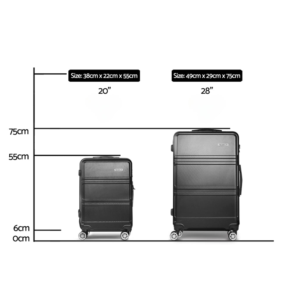 28" Luggage Trolley Travel Suitcase Set TSA Lock Hard Case Black
