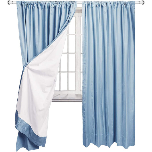 Room Darkening Blackout Window Curtains with Tie Backs Set 2 Panels - Light Blue
