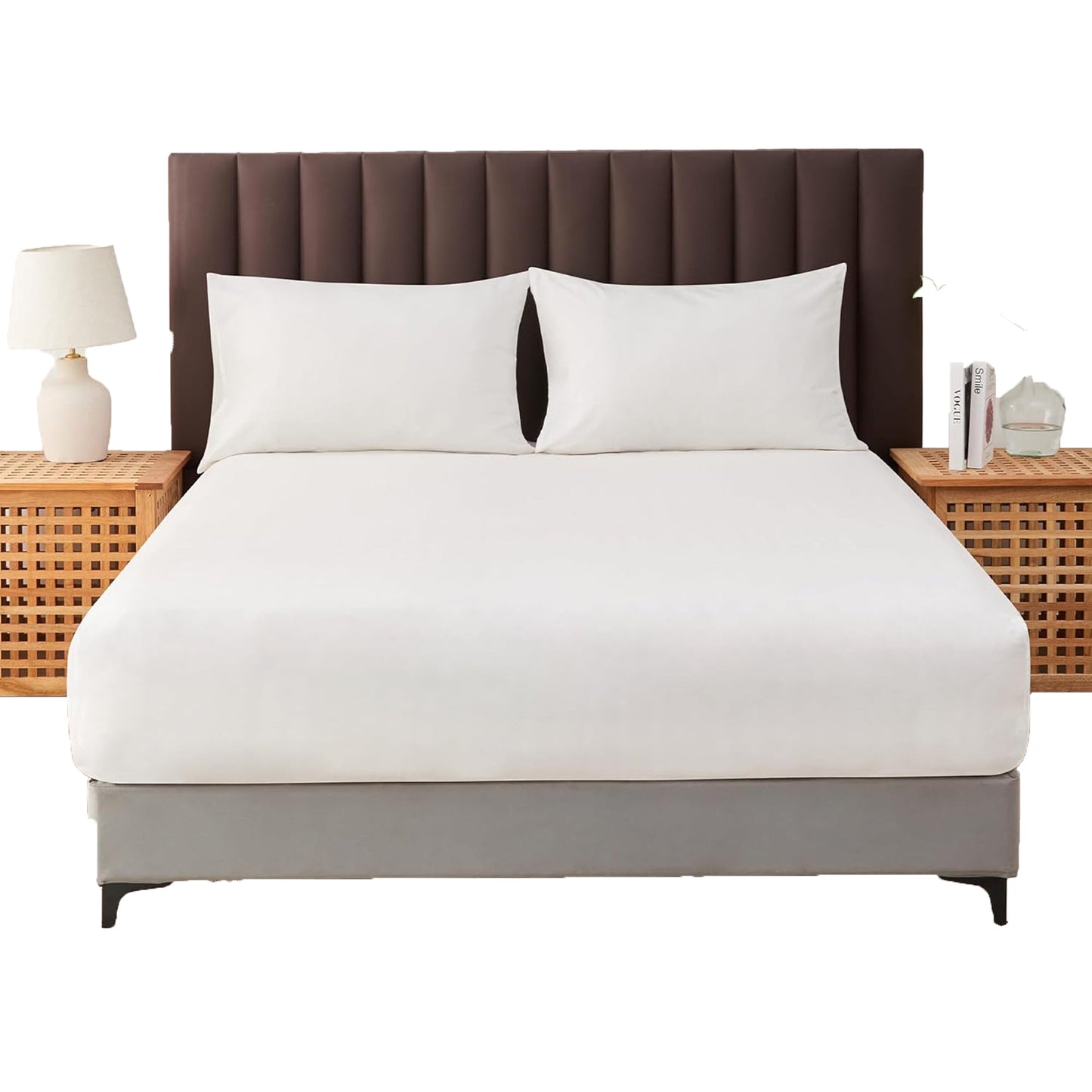 1000TC Cotton Blend Soft and Breathable Fitted Sheet 40cm Deep Pocket - White