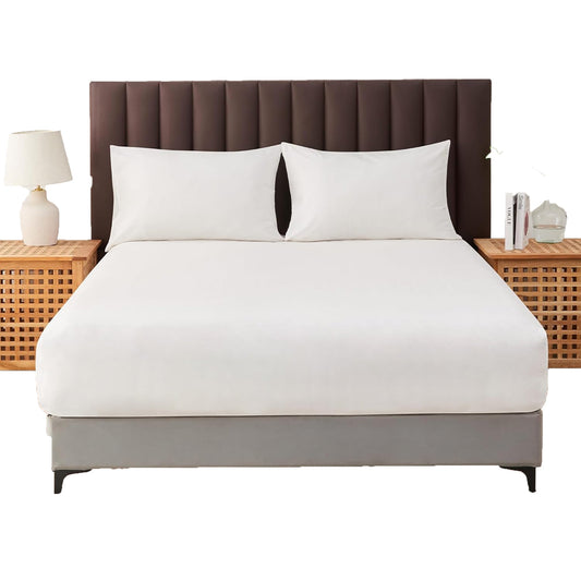 1000TC Cotton Blend Soft and Breathable Fitted Sheet 40cm Deep Pocket - White