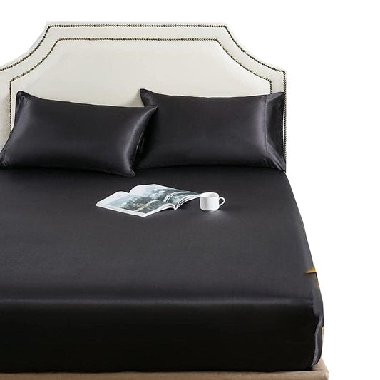 1800TC Microfibre Silky Soft Satin Comfort Hypoallergenic Fitted Sheet Set - Black