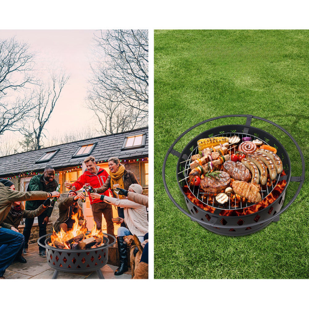 Fire Pit BBQ Charcoal Grill Ring Portable Outdoor Kitchen Fireplace 32"