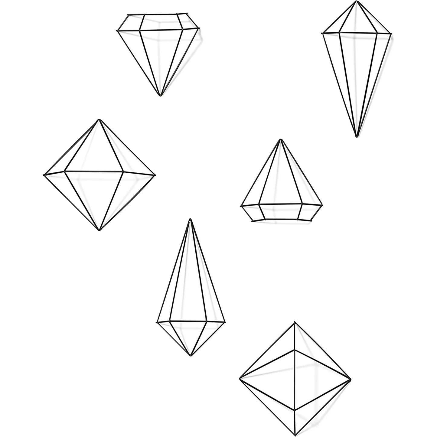 Geometric Sculptures Modern Metallic Wire Shapes Wall Decor Set of 6 - Black