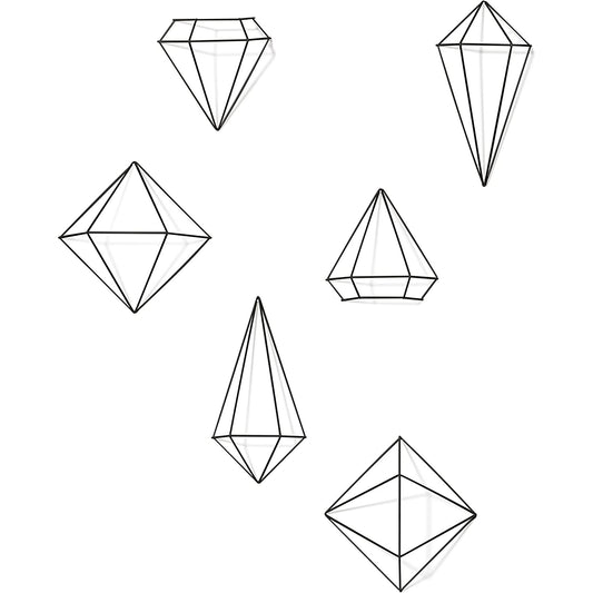 Geometric Sculptures Modern Metallic Wire Shapes Wall Decor Set of 6 - Black