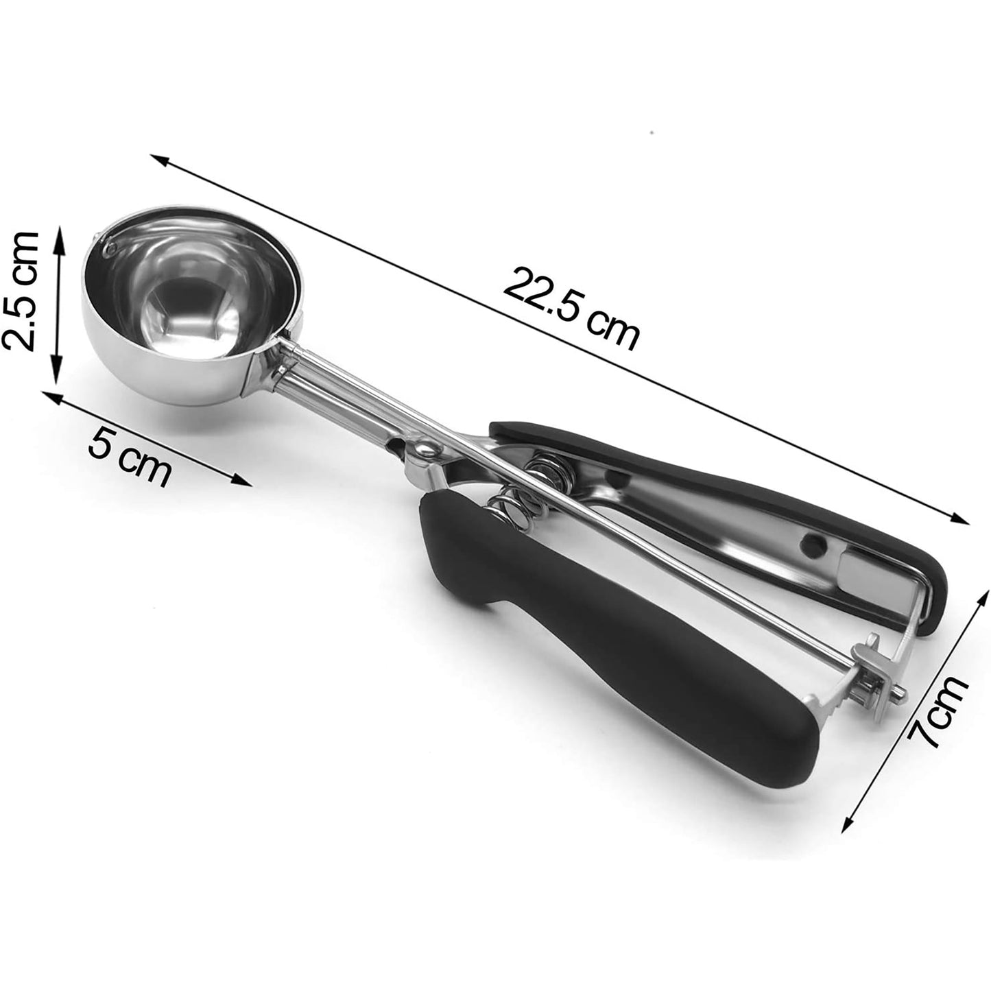 Stainless Steel Ice Cream Cookie Scoop with Trigger and Soft Silicone Handle - Black