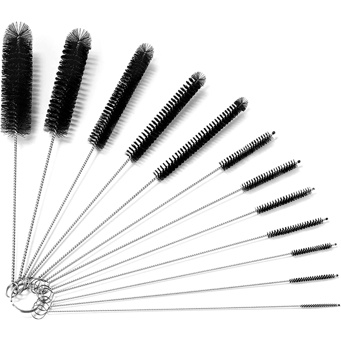 Stainless Steel Brushes for Cleaning Small Pipe Bottles and Reusable Straws 24 cm - Black