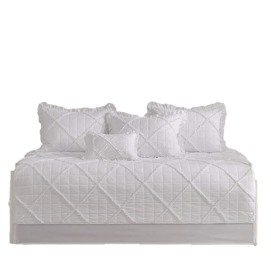 Tufted Cotton Quilted Diamond Ruffle Daybed Cover Set - Rosie White