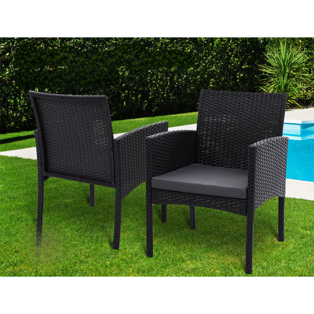 Garden Patio Furniture Dining Chairs Table Patio Bistro Wicker Set - Black