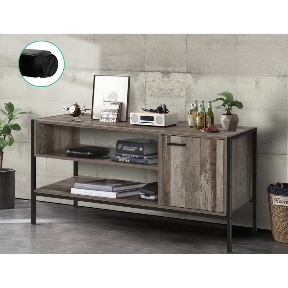 TV Cabinet Entertainment Unit Stand Storage Wood Industrial Rustic 124cm
