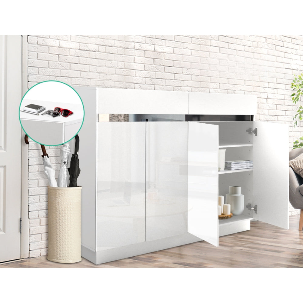 120cm Shoe Cabinet Shoes Storage Rack High Gloss Cupboard White Drawers