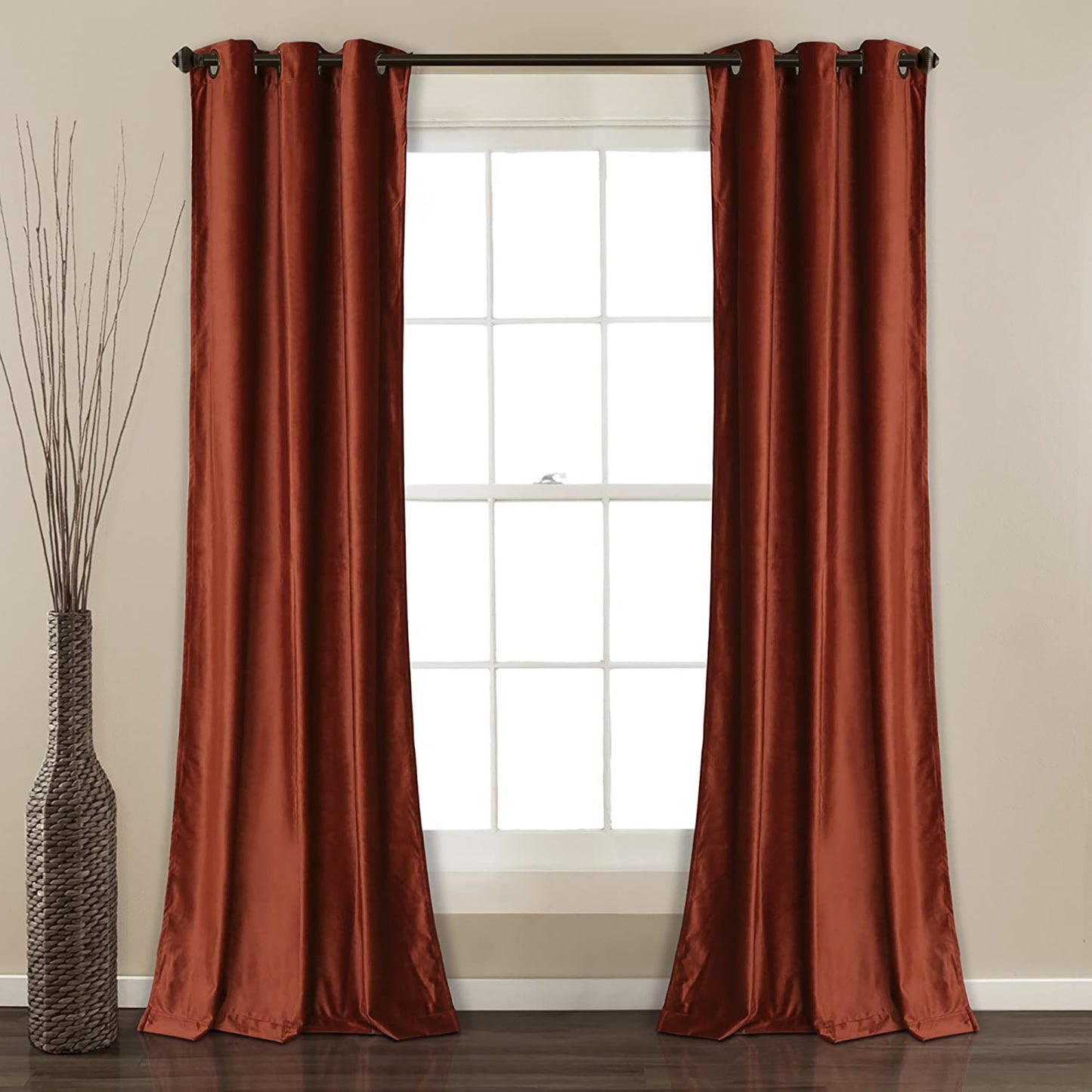 Room Darkening Velvet Curtains Window Panel Set for Living Dining Bedroom Pair 84 in - Rust